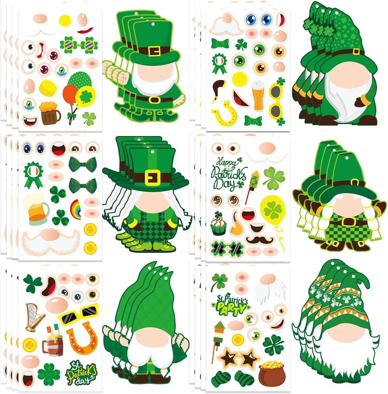 St. Patrick’s Day Craft Kit for Kids – 24 Sets DIY Leprechaun & Shamrock Hanging Ornaments, Stickers, Party Favors & Classroom Decorations